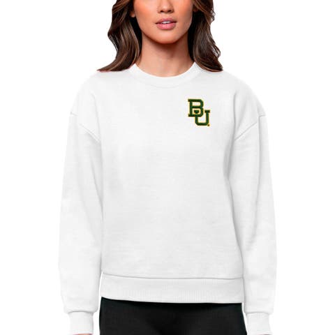 Women's Antigua White Baylor Bears Logo Victory Crewneck Pullover Sweatshirt