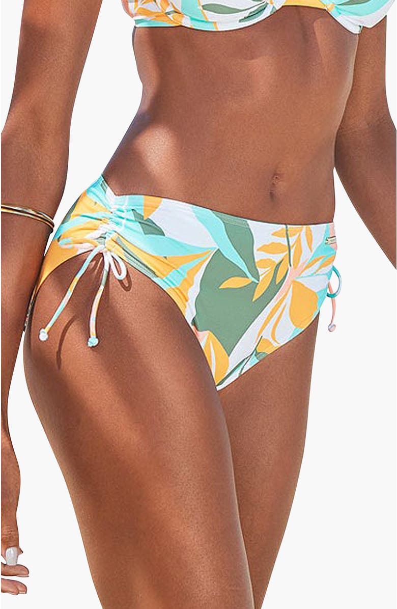 LASCANA Pattern Mid Rise Bikini Bottom, Main, color, Yellow & White