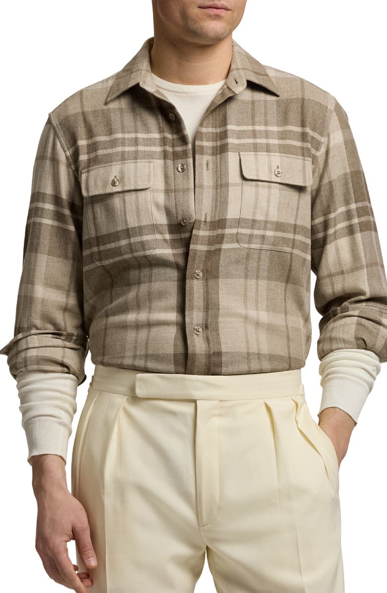 Ralph Lauren Purple Label Plaid Cashmere Button-Up Shirt, Main, color,