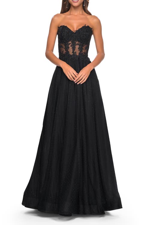 La Femme A-line Tulle Ballgown With Lace Illusion Bodice