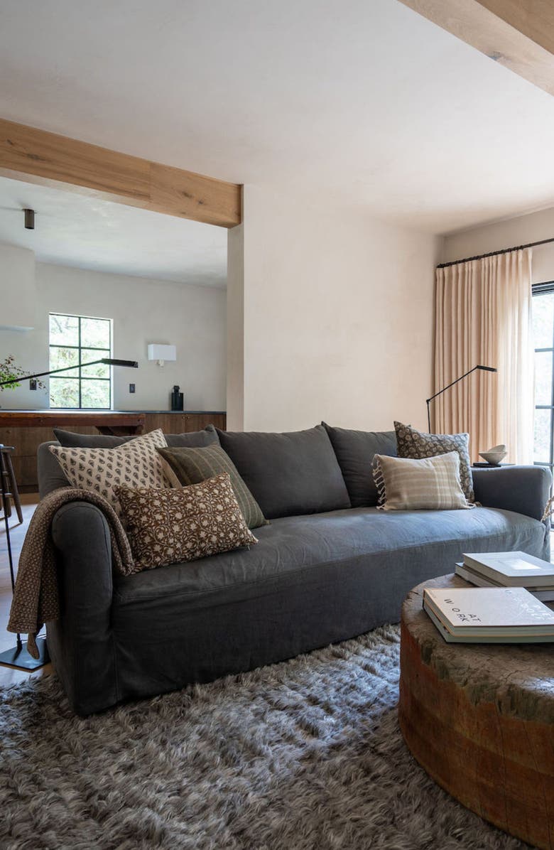 Linen & James Murphy Deep Brown Floral Handblock Pillow Cover, Alternate, color, Java Brown