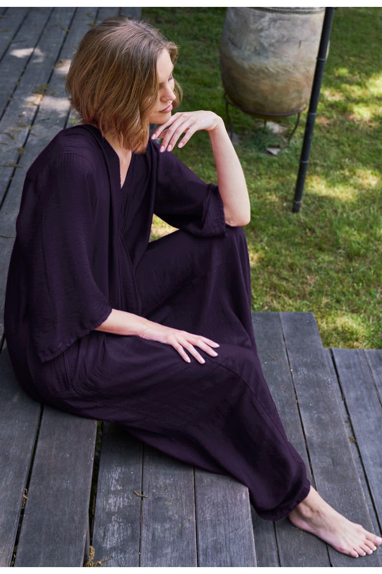 Cupro Rouched Front Caftan, Alternate, color, Aubergine