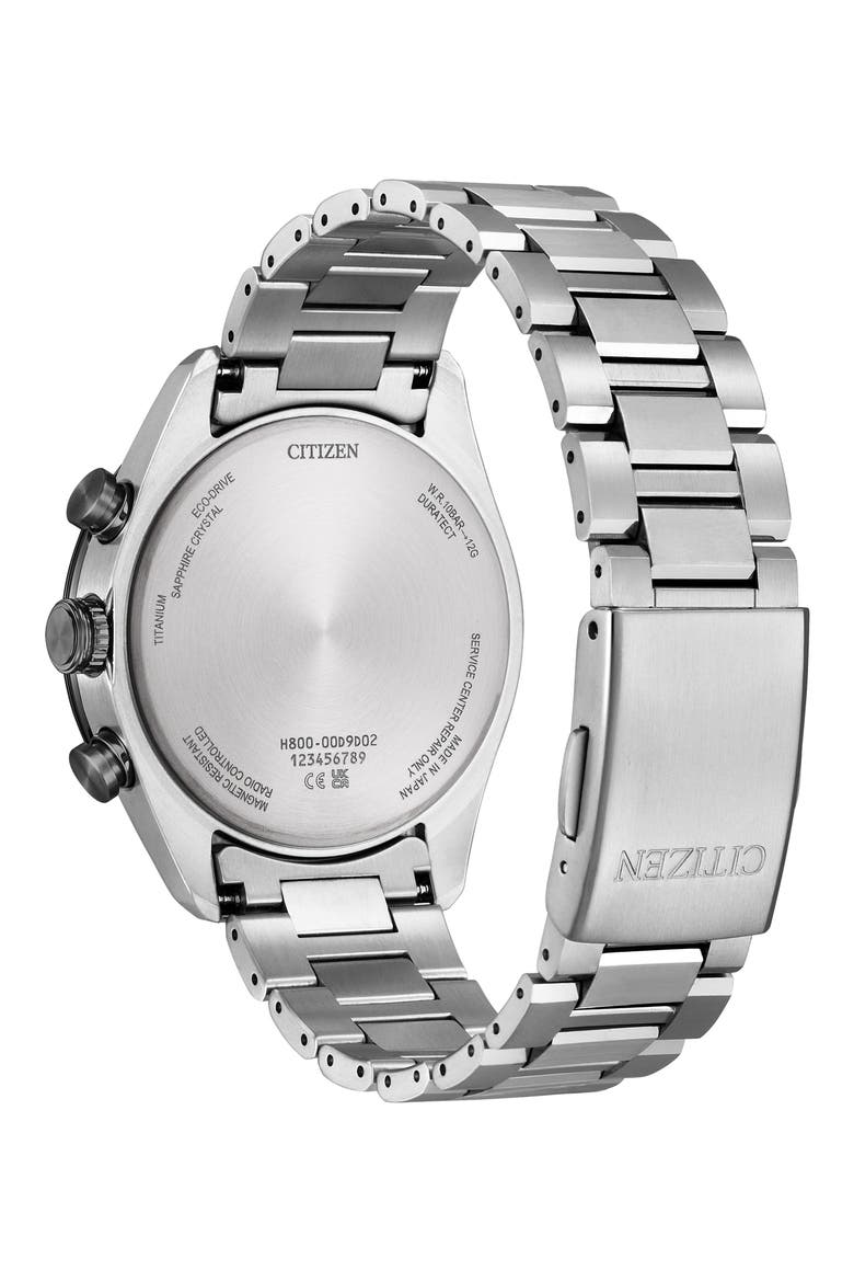 ATTESA Atomic Timekeeping Chronograph Super Titanium™ Bracelet Watch, 42mm, Alternate, color, DARK GREY/ SILVER