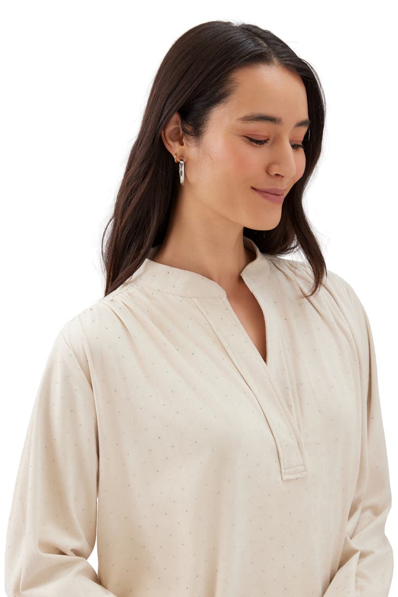 Embellished Faux Suede Shirt, Alternate, color, CREAM