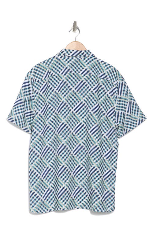 Perry Ellis Slim Fit Triangle Short Sleeve Stretch Button-up Shirt In Arctic