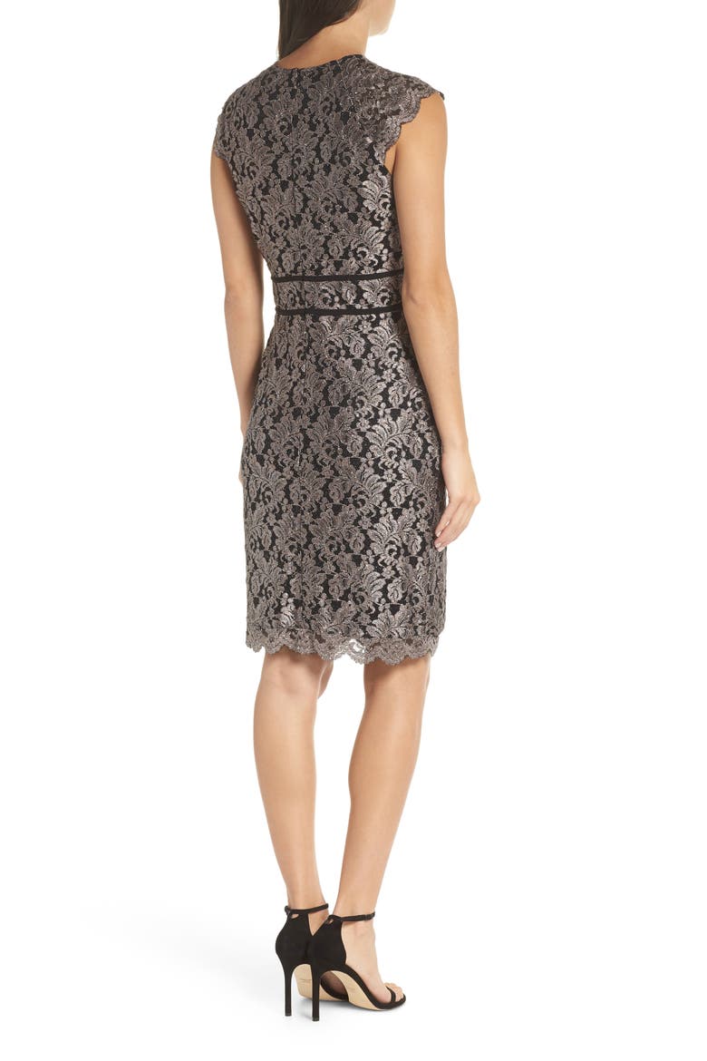 Scallop Detail Lace Dress, Alternate, color, BLACK/ TAUPE