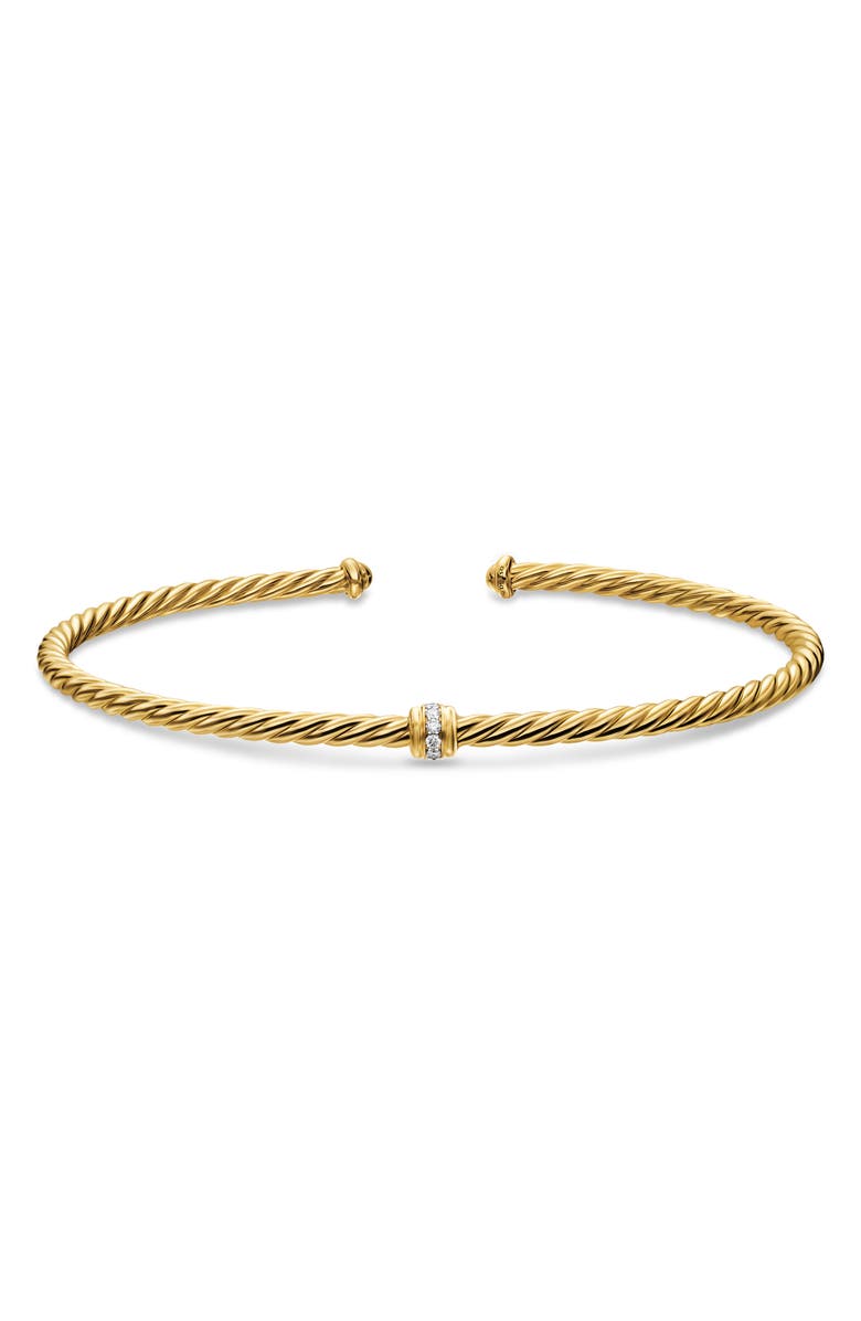 David Yurman Micro Cablespira<sup>®</sup> Flex Center Station Bracelet in 18k Yellow Gold, 2.6mm, Alternate, color, Gold