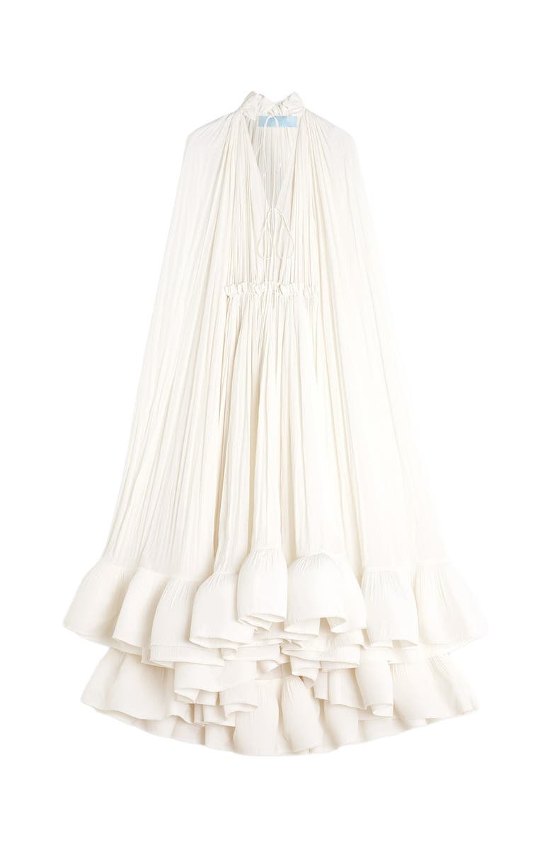 Lanvin Long Charmeuse Ruffle Dress, Alternate, color, Off White