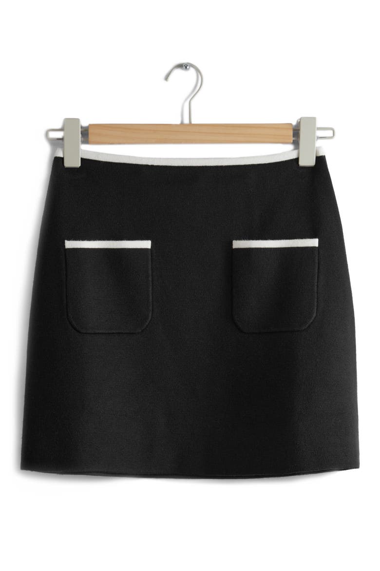 Patch Pocket Milano Sweater Miniskirt, Main, color, BLACK DARK