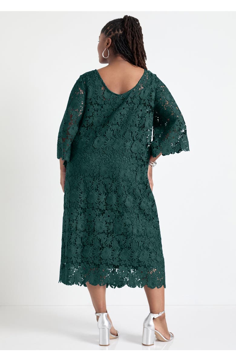 June + Vie Bell-Sleeve Lace Midi Dress, Alternate, color, Dark Pine Green