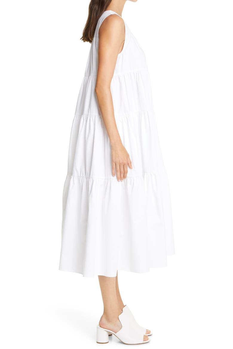 Tiered Cotton Midi Dress, Alternate, color, WHITE
