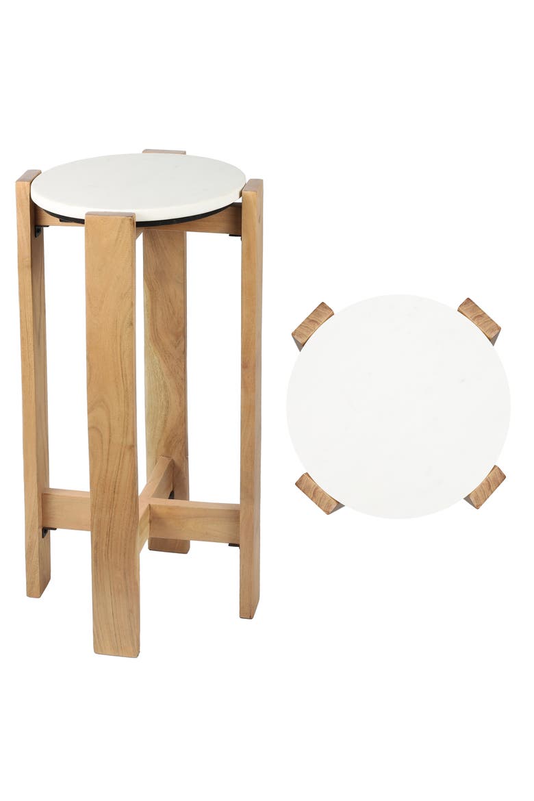Elena Minimalist Round Wood Drink Table, Side Table with Top, Small Decorative Accent End Table for Living Room, Main, color, Natural/White