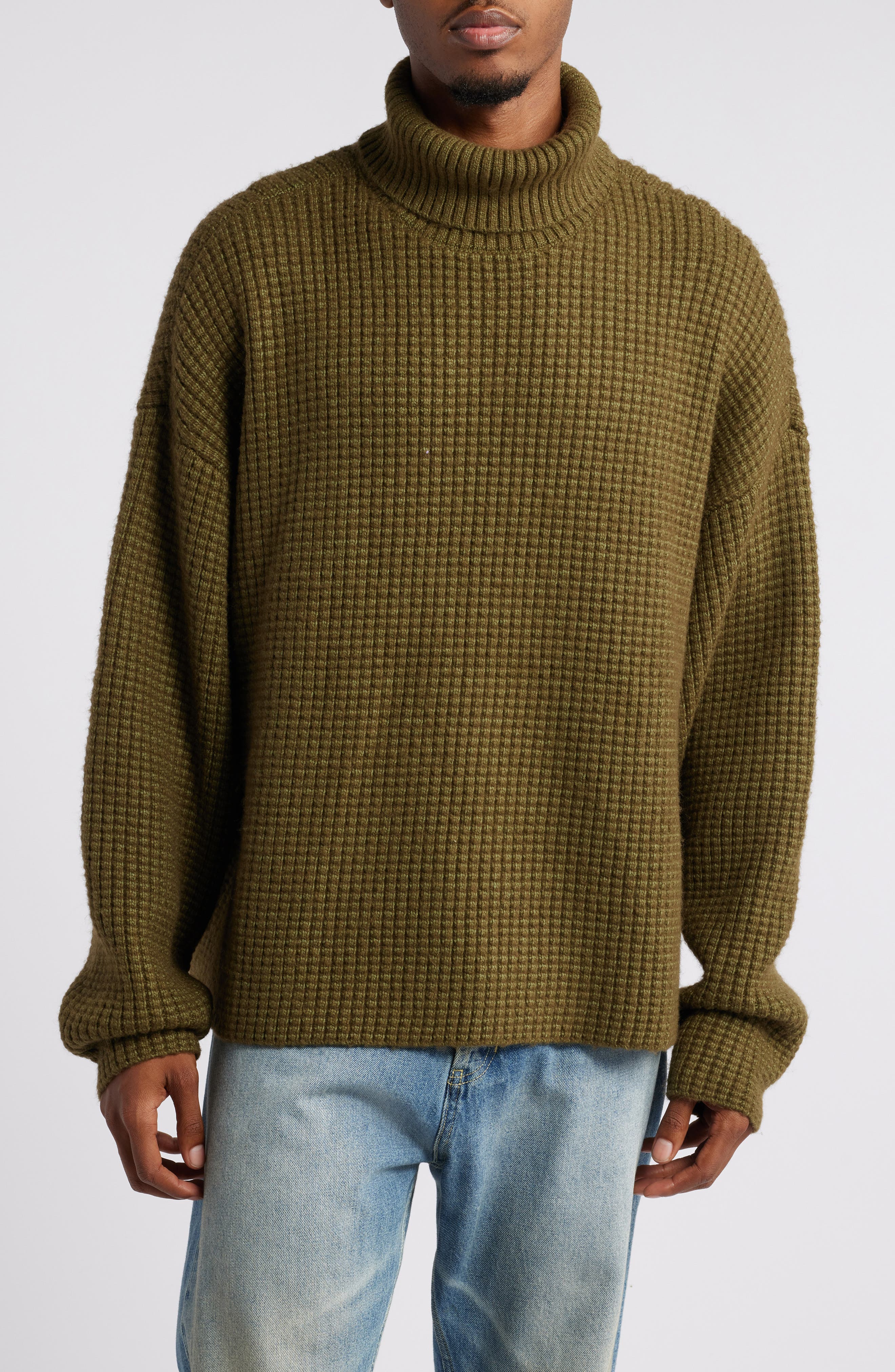 Gender Inclusive Heavy Waffle Knit Turtleneck Sweater (Men