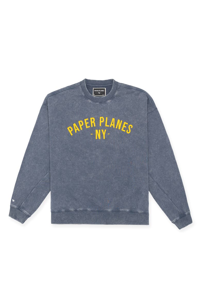 PAPER PLANES NY Felt Logo Sweatshirt, Main, color, Washed Navy