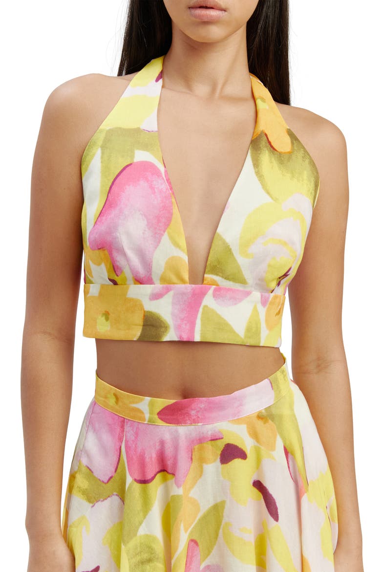 Nicolette Floral Halter Crop Top, Main, color, WALL FLORAL