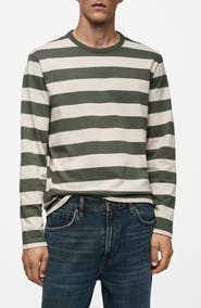 MANGO Stripe Long Sleeve Cotton T-Shirt