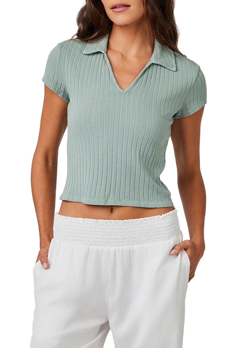 Collared Knit Crop Top, Main, color, CLEAN SAGE