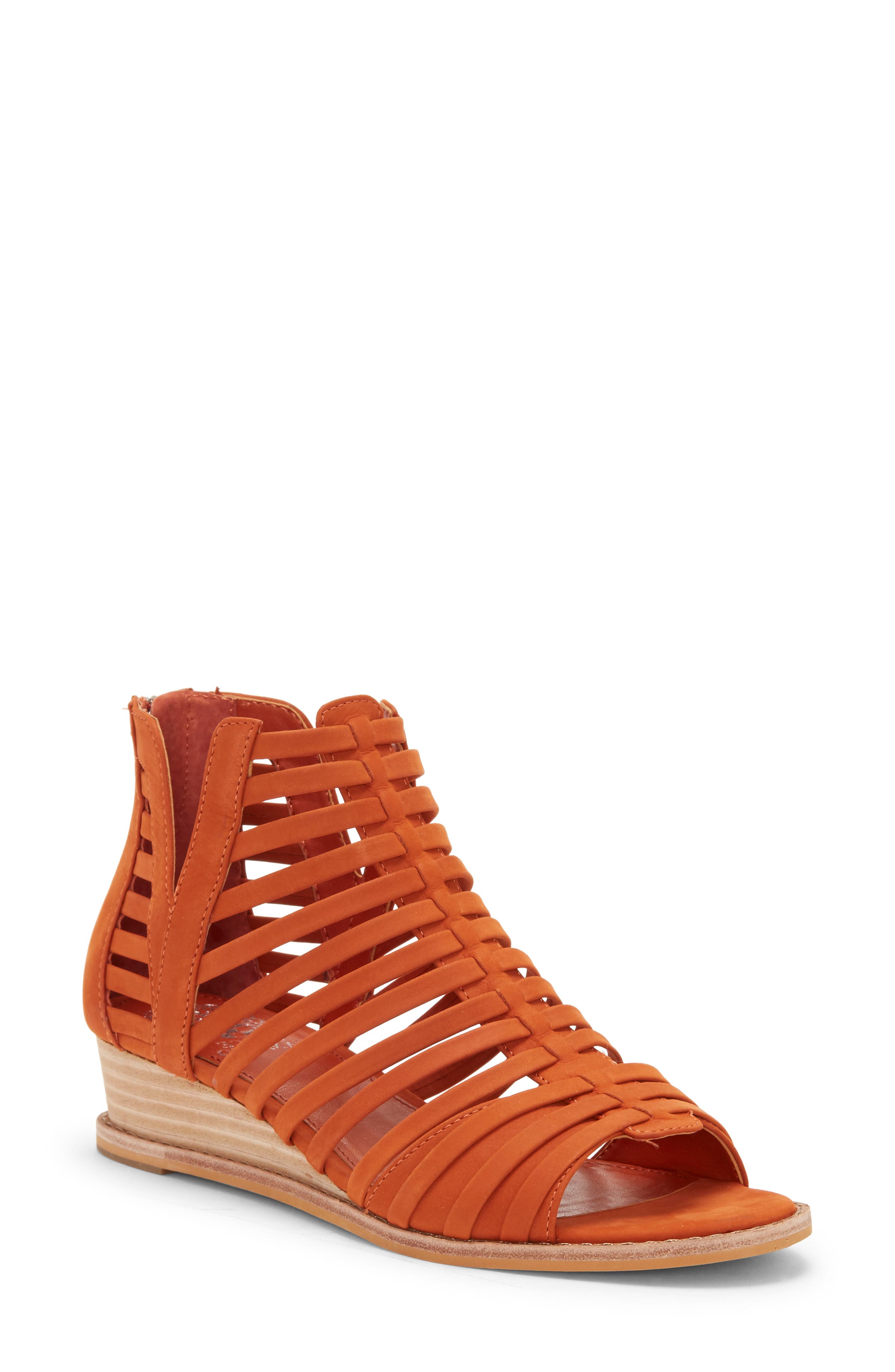Revey Wedge Sandal, Main, color, DARK ORANGE NUBUCK LEATHER