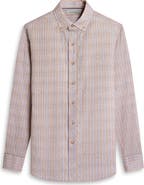 Bugatchi Austin Shaped Fit Stripe Cotton & Linen Button-Down Shirt