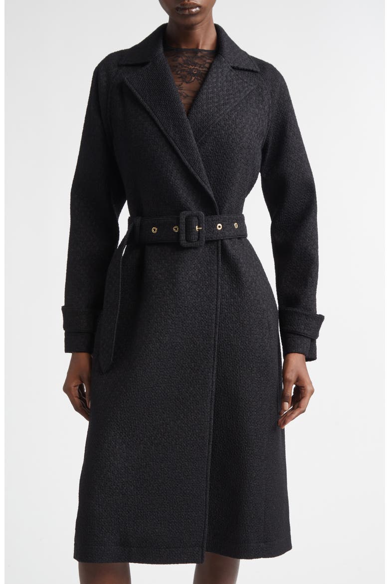 Belted Tweed Trench Coat, Main, color, N0000 NERO