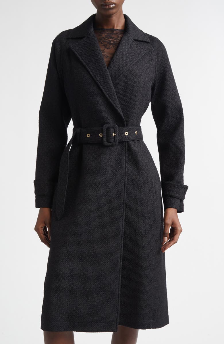 Dolce&Gabbana Belted Tweed Trench Coat, Main, color, N0000 Nero