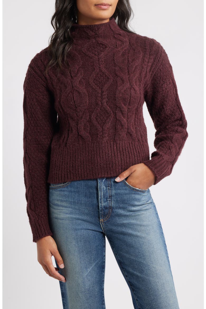 Reba Funnel Neck Cable Sweater, Main, color, OXBLOOD