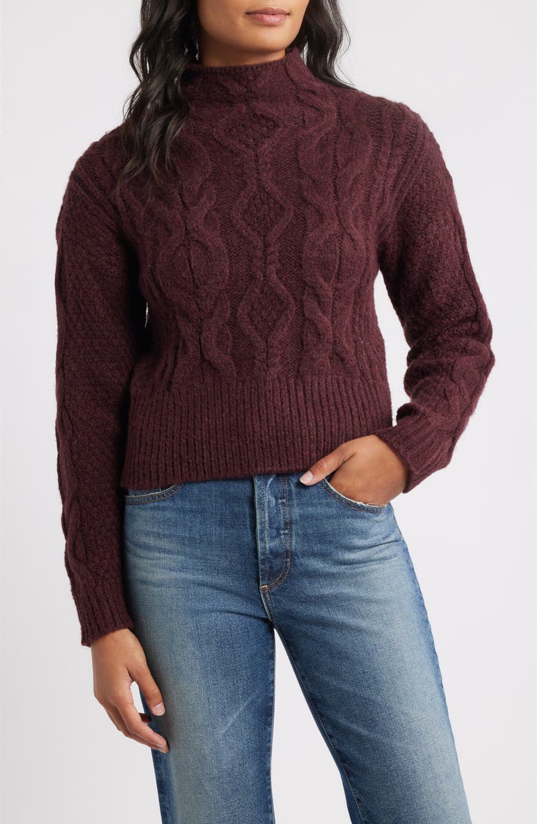 525 america Reba Funnel Neck Cable Sweater, Main, color, Oxblood