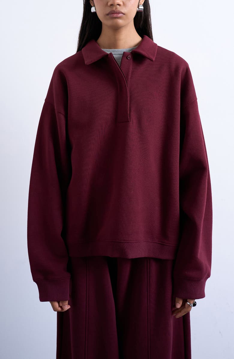 Topshop Oversize Polo Sweatshirt, Main, color, Burgundy