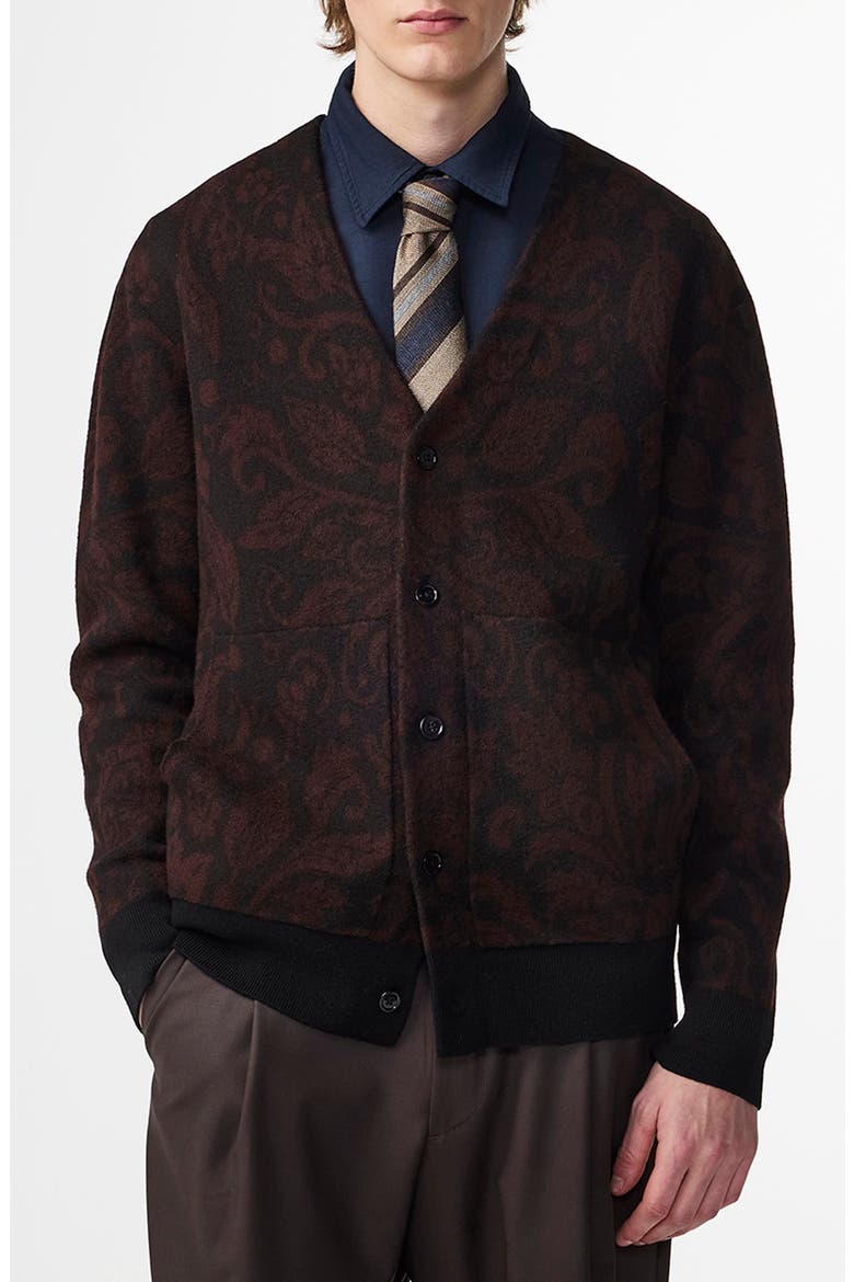 Michael Jacquard Boiled Wool Cardigan, Main, color, BLACK