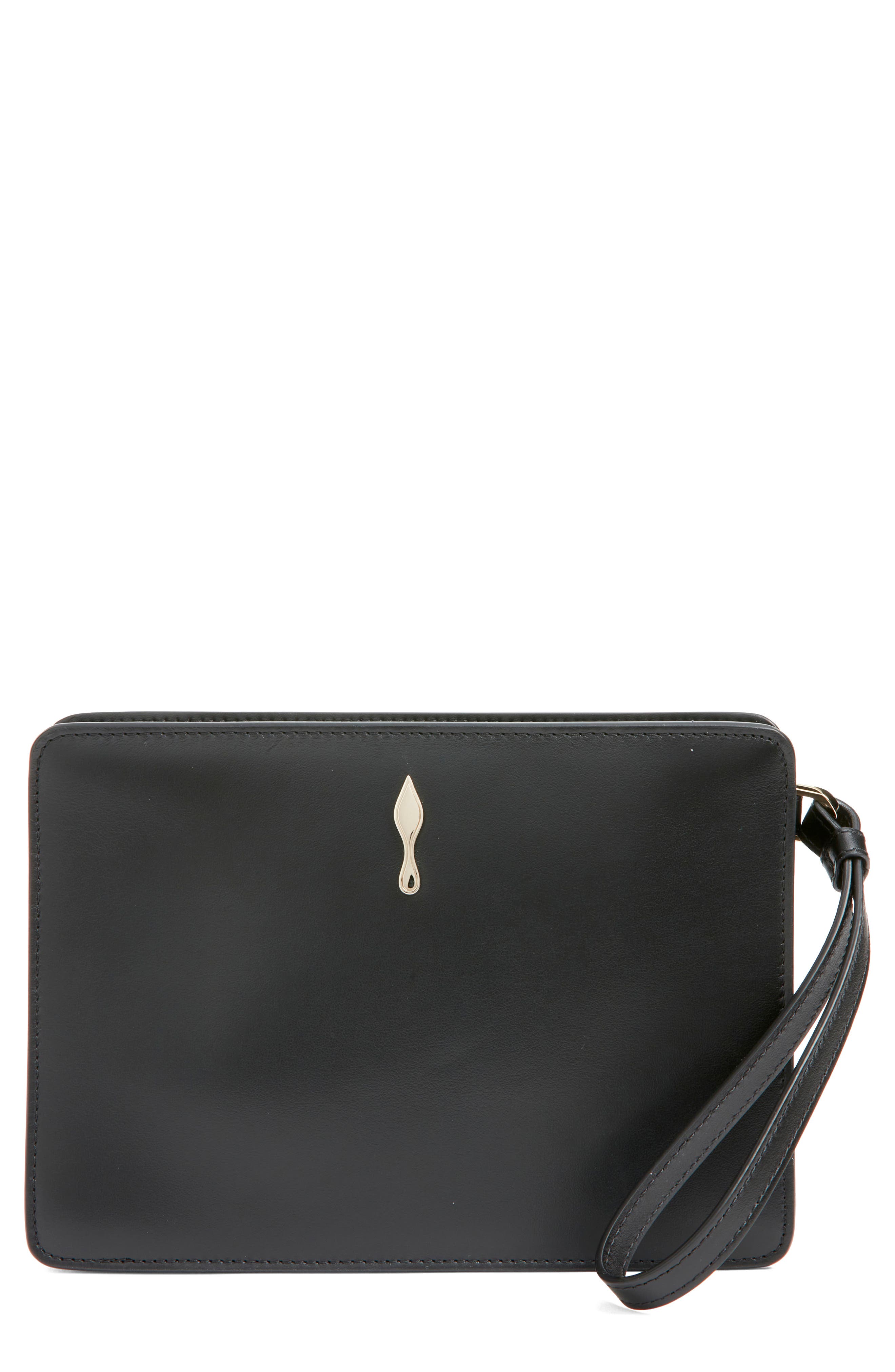 Christian Louboutin Small Bettina Leather Wristlet, Main, color, Cm6s Black/ Gold