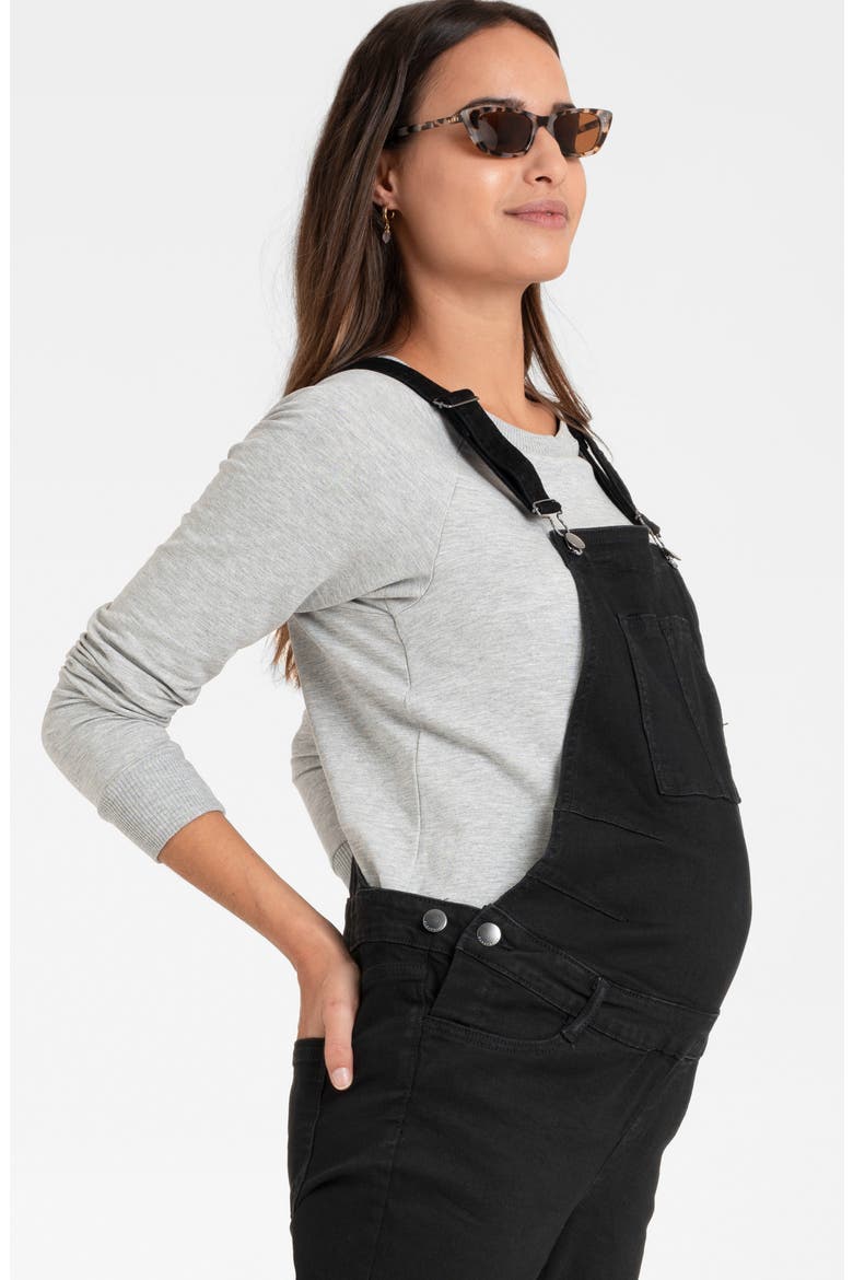 Denim Maternity Overalls, Alternate, color, BLACK