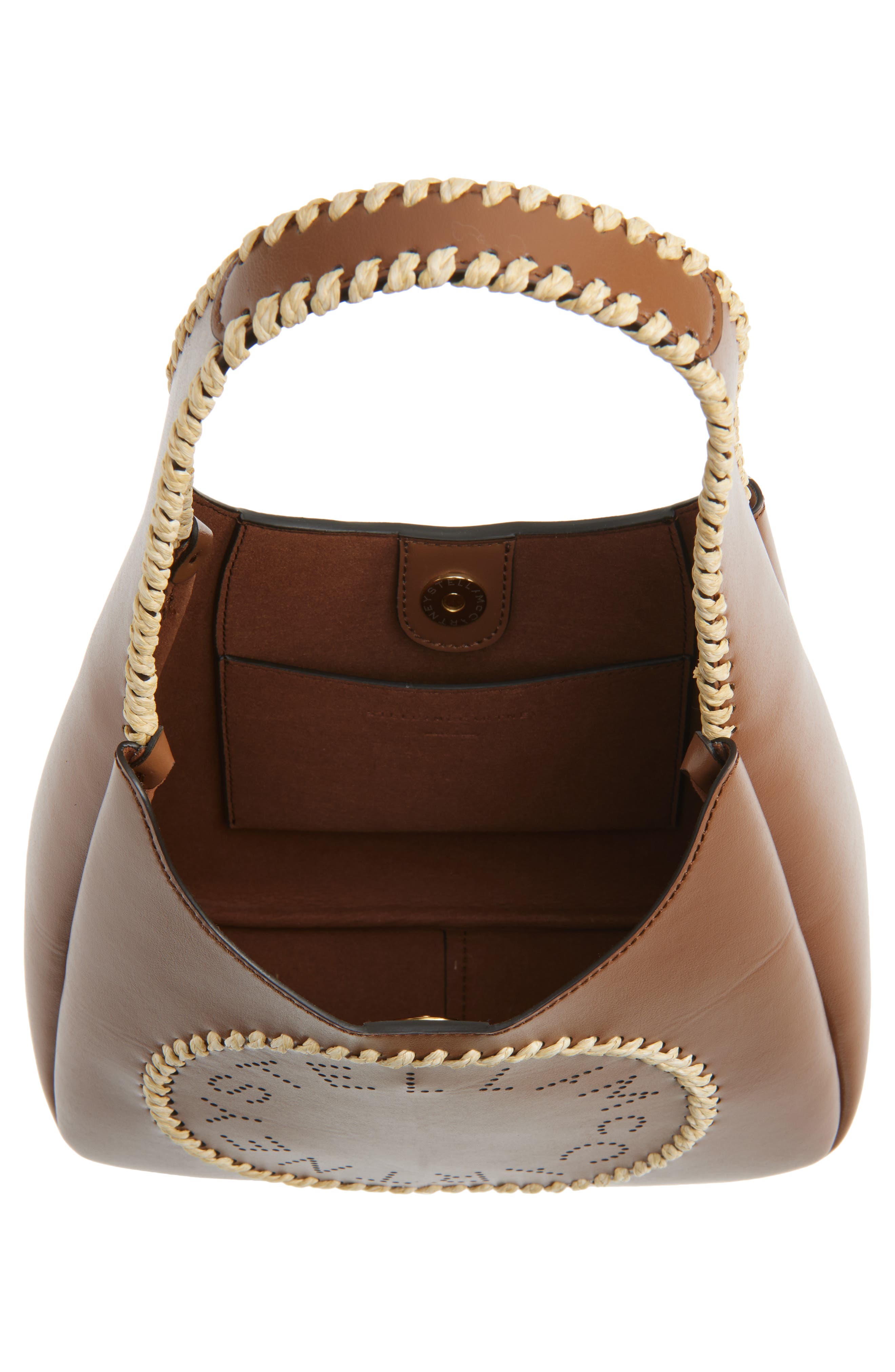 Stella McCartney Small Raffia Trim Hobo Bag, Alternate, color, Tan