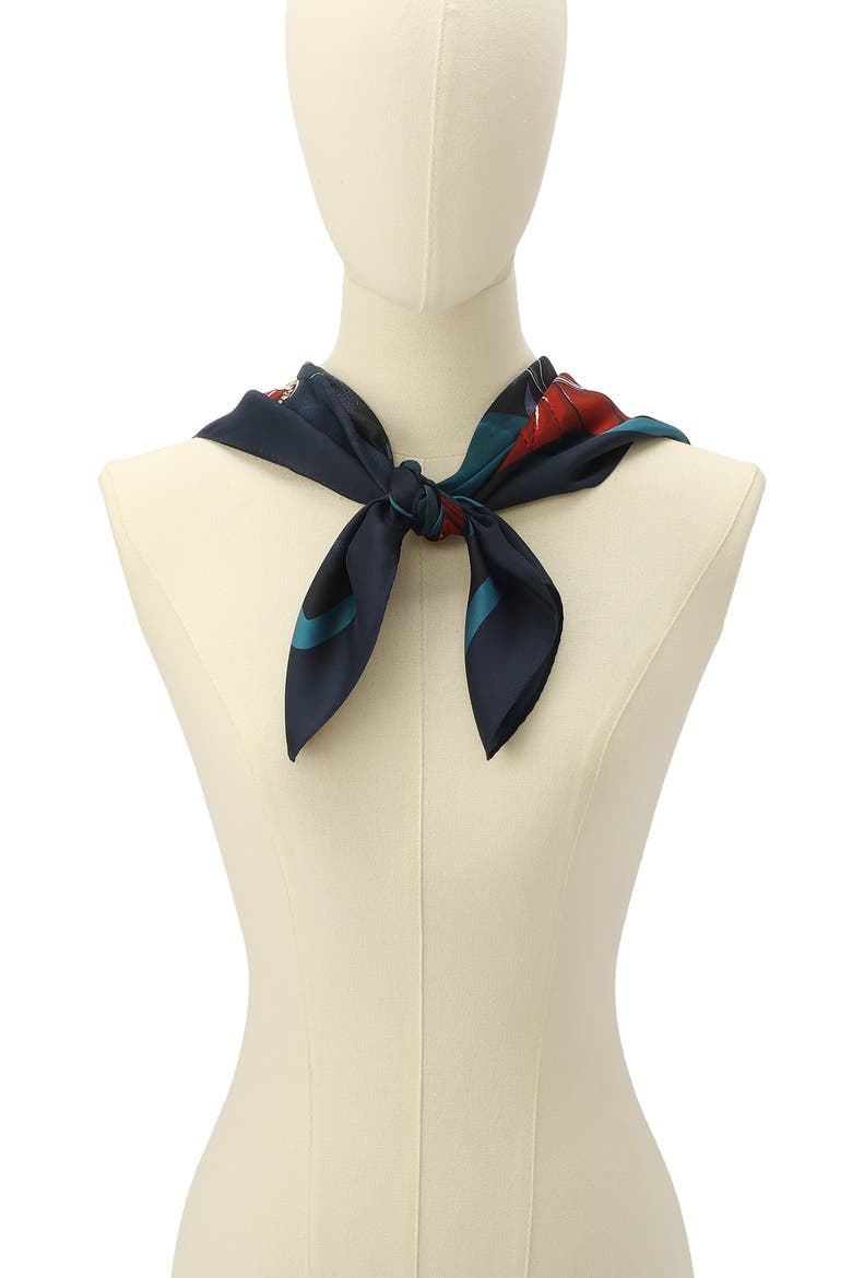 Stacked Tabby Print Silk Square Scarf, Alternate, color, NAVY MULTI