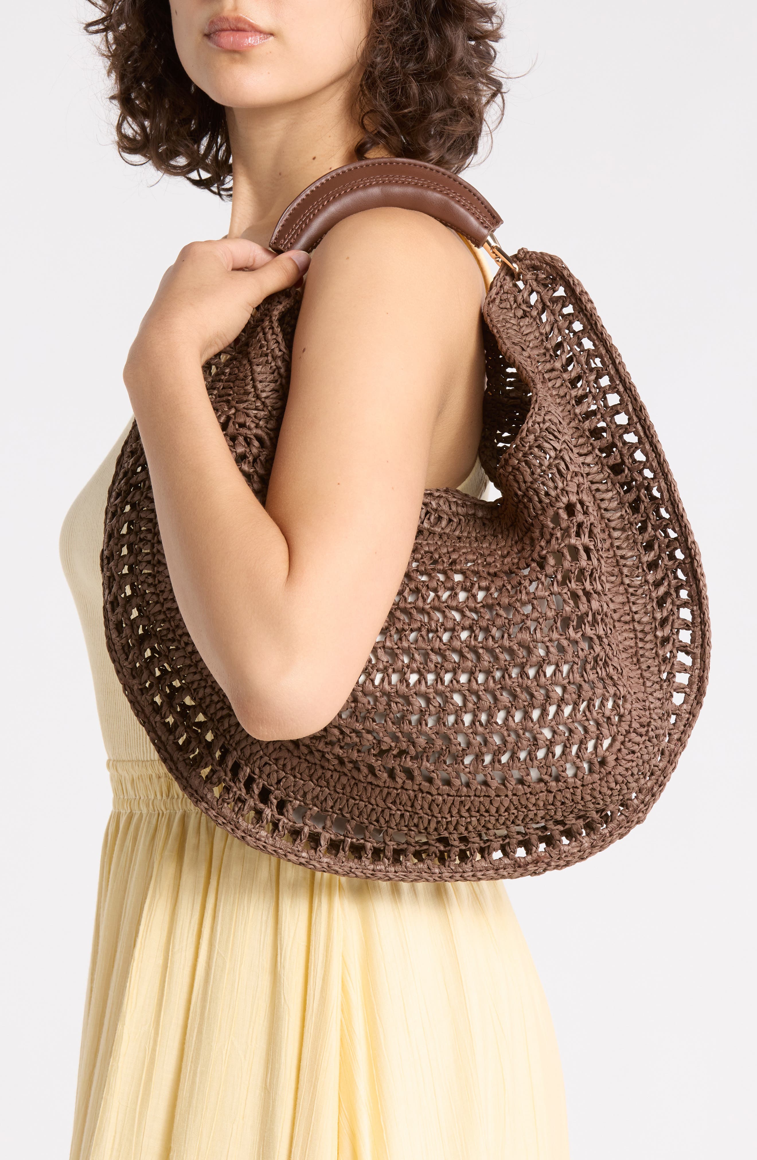 URBAN EXPRESSIONS HANDBAGS Straw Hobo Shoulder Bag, Alternate, color, Chocolate