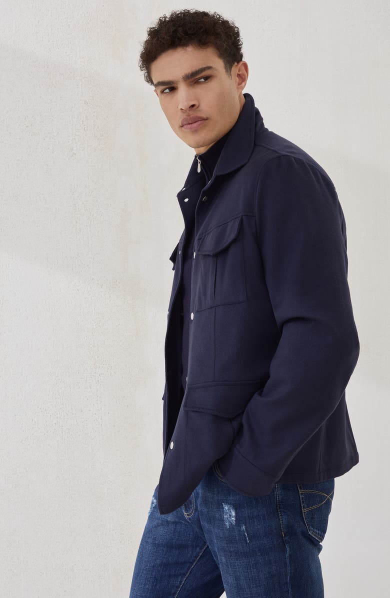 Brunello Cucinelli Flannel safari jacket, Alternate, color, Avio Blue