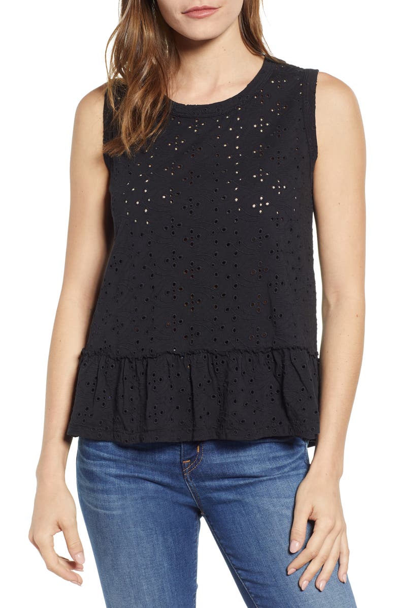 Caslon<sup>®</sup> Eyelet Peplum Tank, Main, color, 