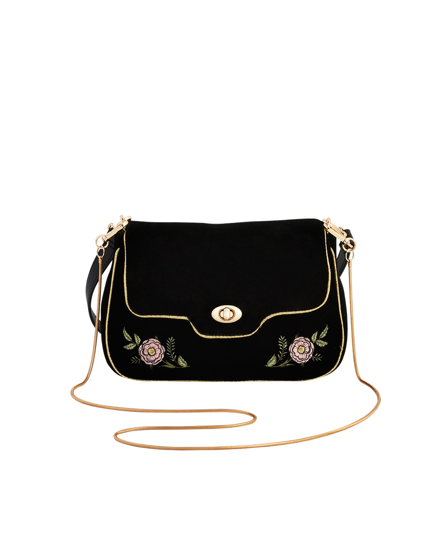 Fable England Rose Embroidered Black Clutch, Main, color, Black