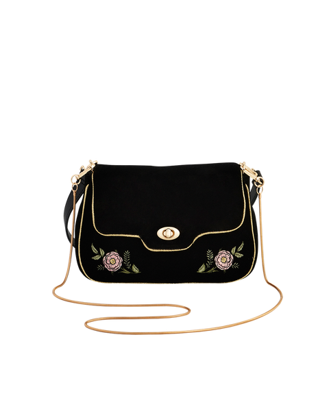 Rose Embroidered Black Clutch