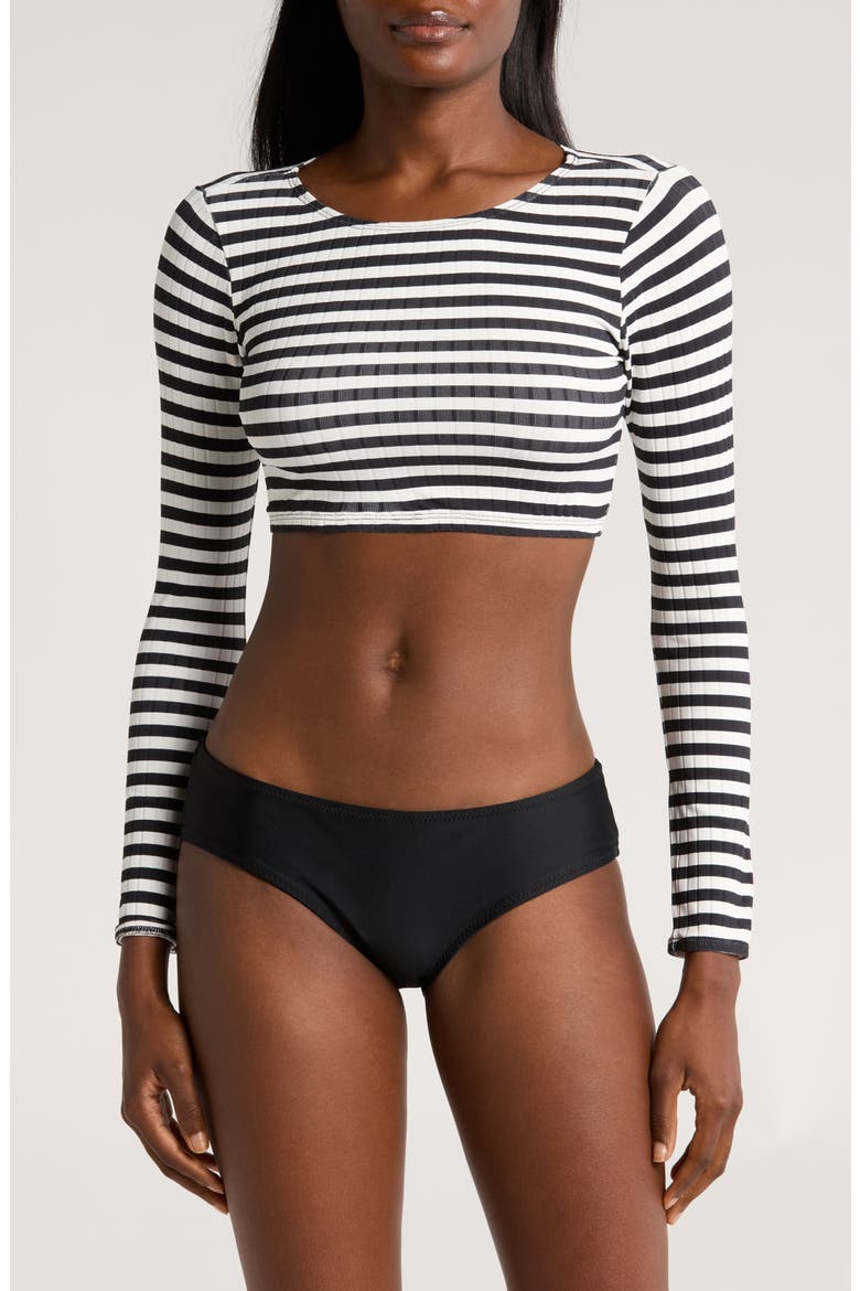 The Rashguard Swim Top, Main, color, BLACKOUT AND MARSHMALLOW STRIPES