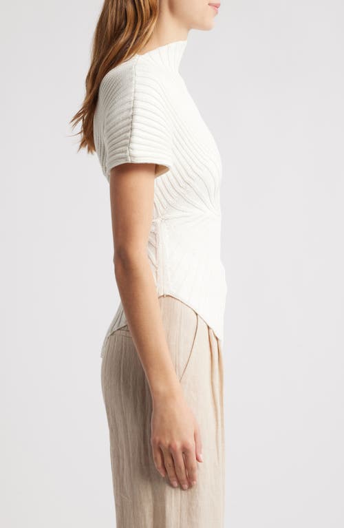 Cult Gaia Annemie Cotton Asymmetric Funnel Neck Knit Top In Off White