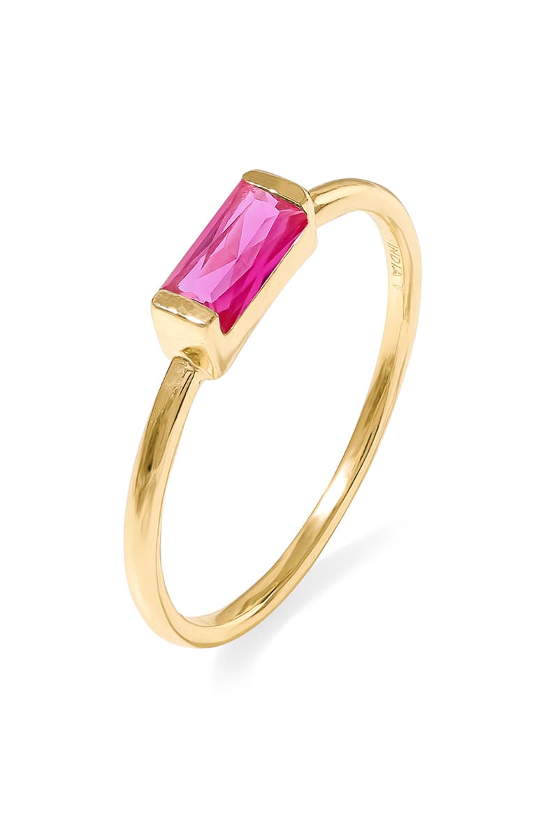 Lab Created Green Quartz Baguette Solitaire Ring, Main, color, PINK