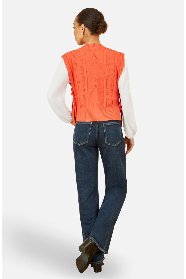 Floral Cable Knit Side Tie Pullover, Alternate, color, Orange