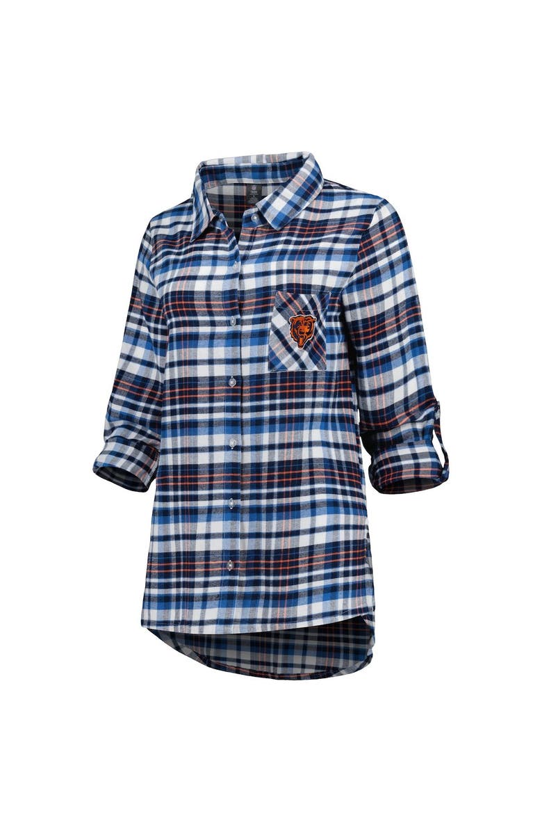 CONCEPTS SPORT Women's Concepts Sport Navy Chicago Bears Mainstay Plaid Full-Button Long Sleeve Nightshirt, Alternate, color, Navy