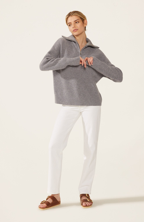 Italic Sophia Chunky Cashmere Quarter Zip Pullover In Pebble Grey