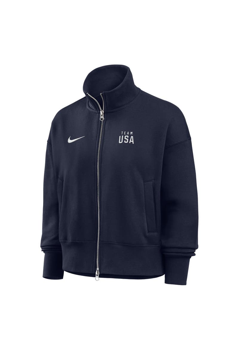 Women's Nike Navy Team USA Oversized Phoenix Fleece Full-Zip Track Jacket, Main, color, Navy