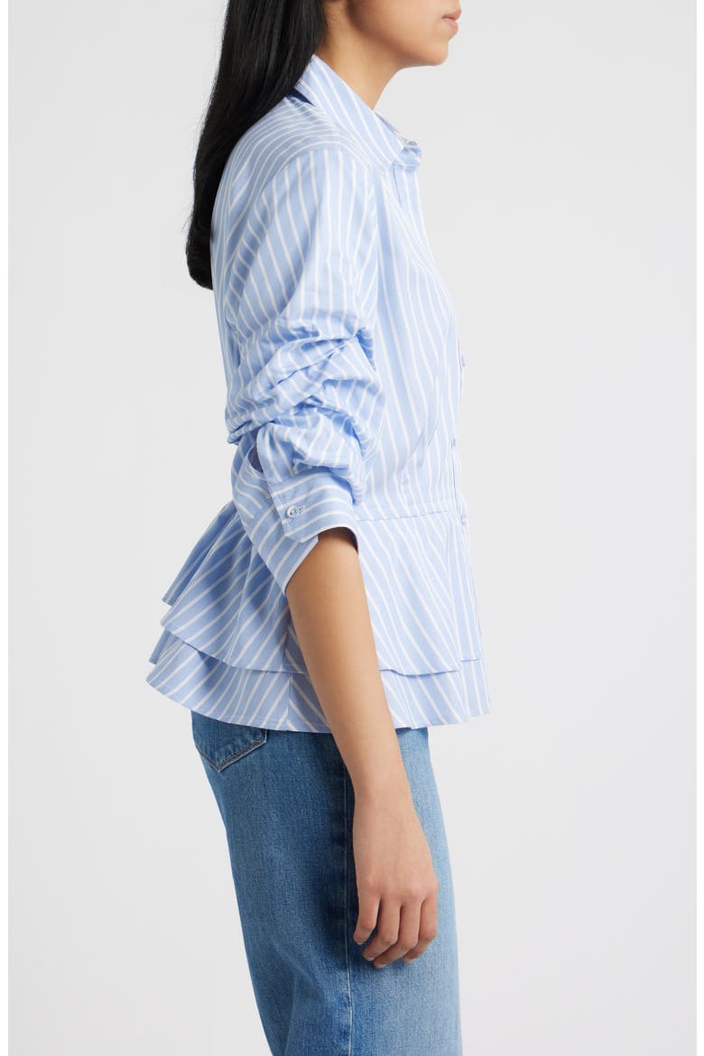 Pinstripe Button-Up Tiered Peplum Shirt, Alternate, color, OXFORD BLUE/ OFF WHITE