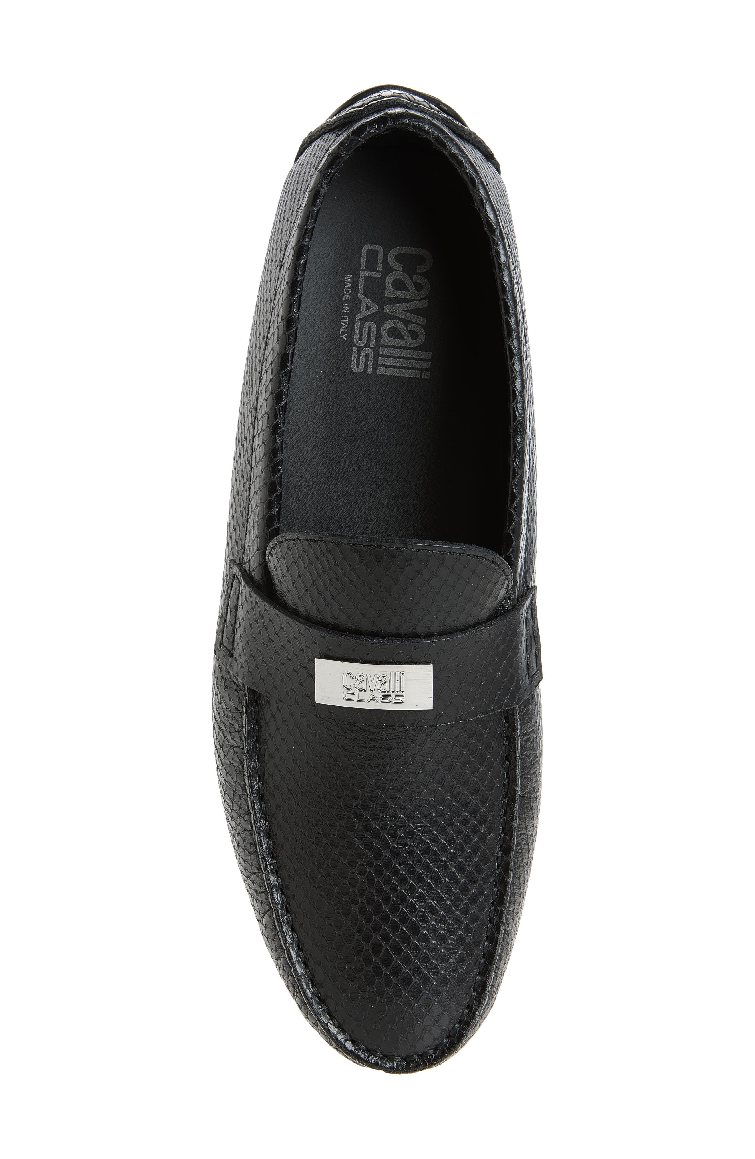 Roberto Cavalli Leather Embossed Driving Loafer, Alternate, color, 