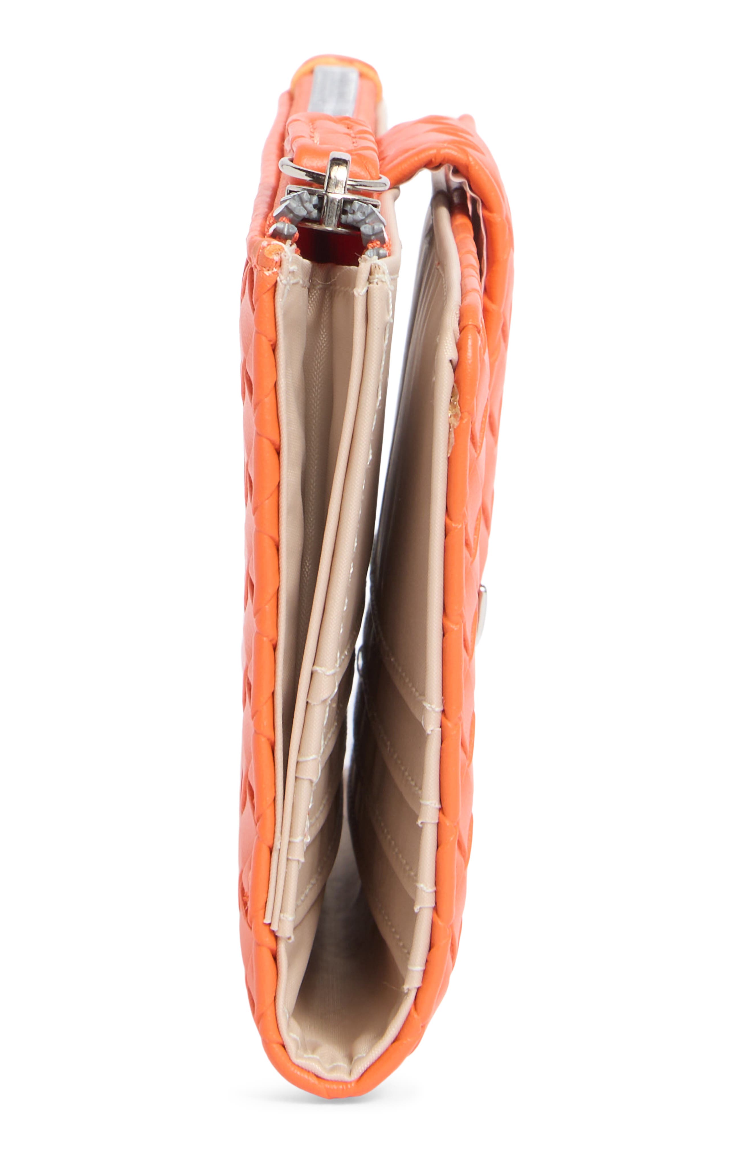 Lottie Woven Faux Leather Clutch, Alternate, color, HOT ORANGE