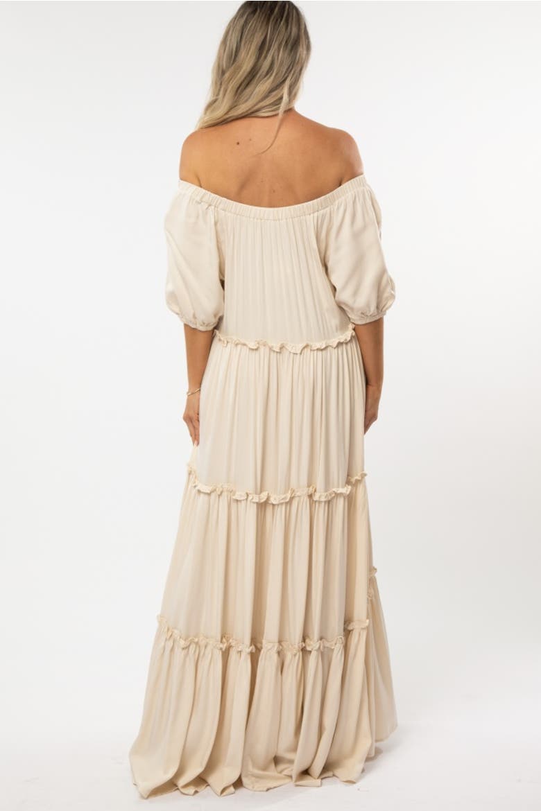Off Shoulder Ruffle Tiered Maxi Dress, Alternate, color, Cream