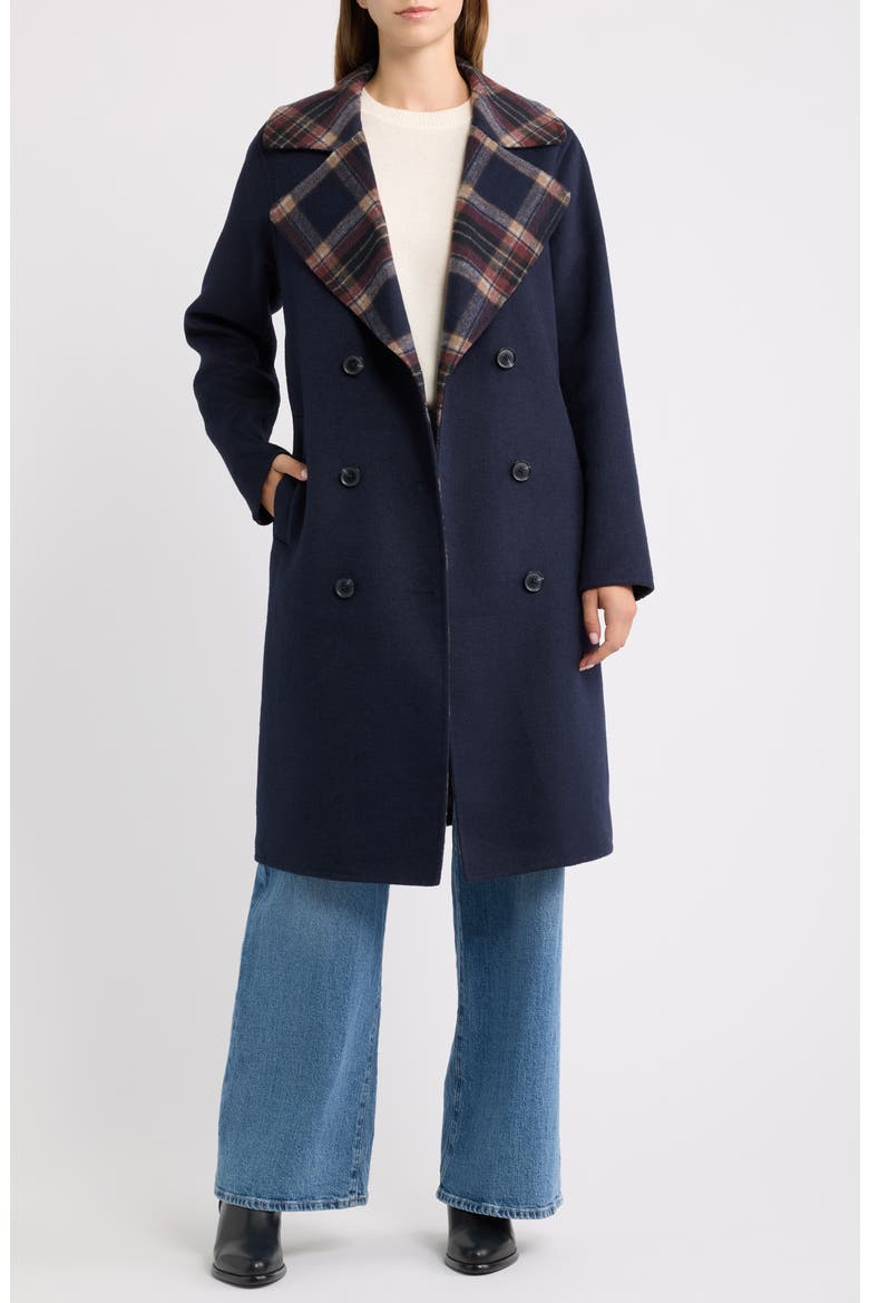 Funnel Collar Coat, Alternate, color, NAVY/ PLAID